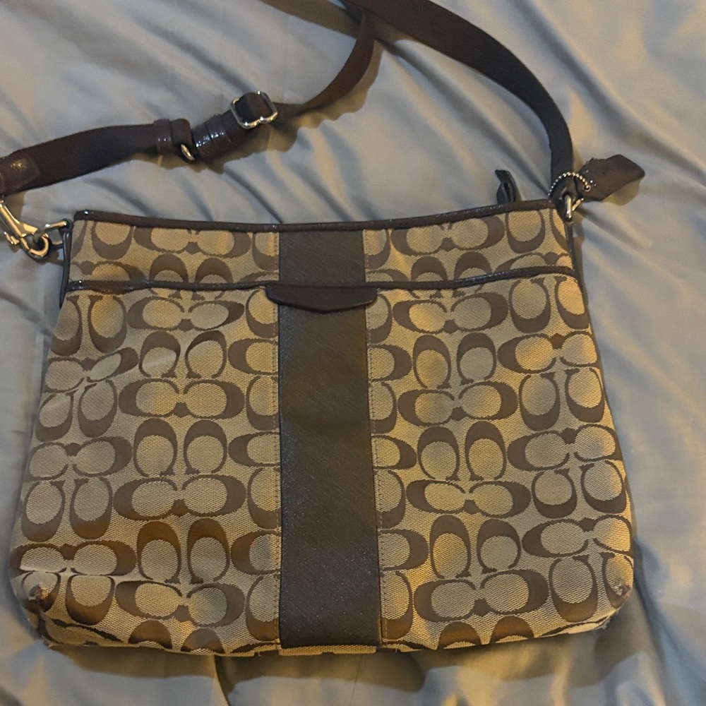 Coach Beige and Brown Signature Canvas Crossbody